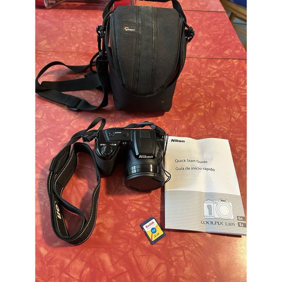 Nikon COOLPIX L105 Digital Camera Black Tested Working Bag SD